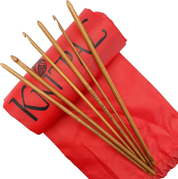KnitPal Double Ended Tunisian Afghan Crochet Hooks Set - Tunisian Crochet Hooks - 10 in (25cm) Long 5 US Sizes: G/4mm, 7/4.5mm, H/5mm, I/5.5mm, J/6mm