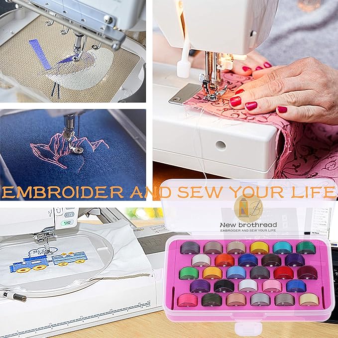 New brothread 28pcs Assorted Colors 60S/2 (90WT) Prewound Bobbin Thread Plastic Size A SA156 for Embroidery and Sewing Machines DIY Embroidery Sewing Thread Cottonized Soft Feel Polyester Thread