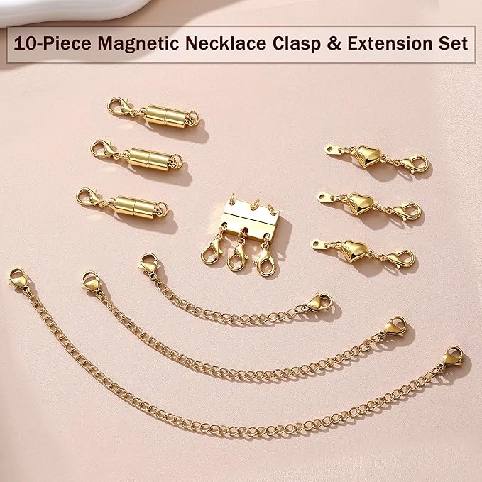 KRFY Extra Strong Magnetic Necklace Clasps and Closures, Necklaces Separator for Layering Stacks, Necklace Chain Extenders for Women, Magnet Detangler Clasp Bracelet 10Pcs 16K Gold Plated