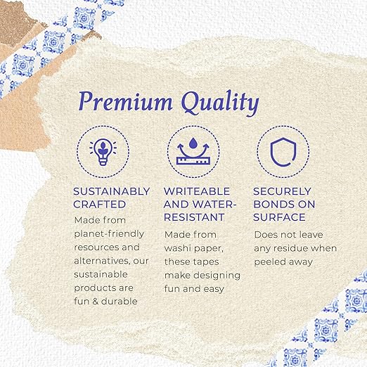 Serenity Fair Washi Tape – Mediterranean Tile Pattern, Extra Wide 4 Inch Scrapbook Supplies for Scrapbooking, Journaling, Stickers, Craft Paper, and DIY Scrapbook Tape Roll (Moroccan Blue and White)