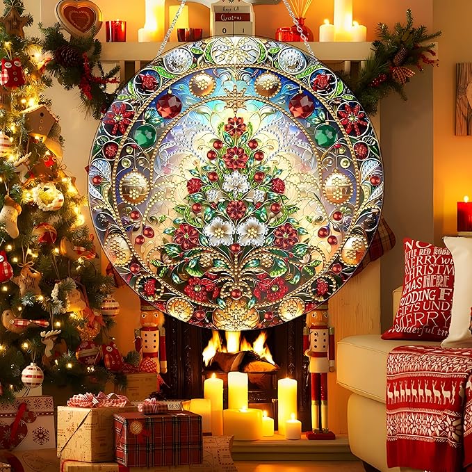 Diamond Art Hanging Kit for Adult,Special Shaped Rhinestone,DIY Acrylic Diamond Art Painting Window Pendants Home Garden Wall Hanging Kits Hanging Ornament,Double Sided. (Christmas Trees-1)