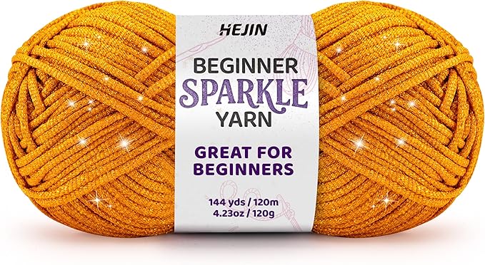 120g Orange Sparkle Yarn for Crocheting and Knitting; 120m(144yds) for Beginners with Easy-to-See Stitches; Worsted-Weight Medium #4; Yarn for Beginners Crochet Kit Making