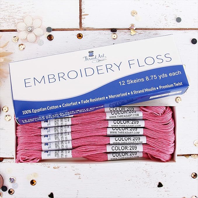 12 Skeins ThreadArt Premium Egyptian Long Fiber Cotton Embroidery Floss | Dusty Rose | 6 Strand Divisible Thread 8.75yds Each for Hand Embroidery, Friendship Bracelets, Cross Stitch and Crafts