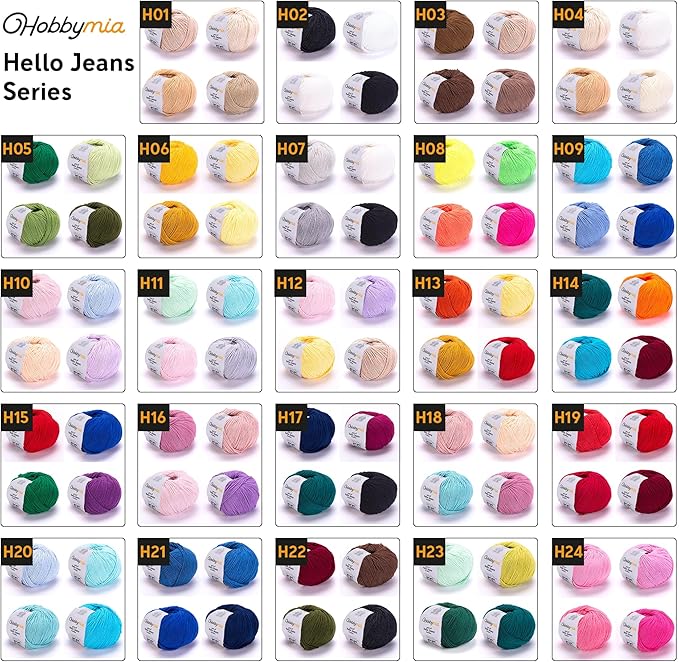 Cotton Yarn Kit - 4 Multicolor Balls Soft Sport Weight Yarn for Crochet & Amigurumi - 50g / 175yds Each & 10 Stitch Markers (H21 - Dark Blue)