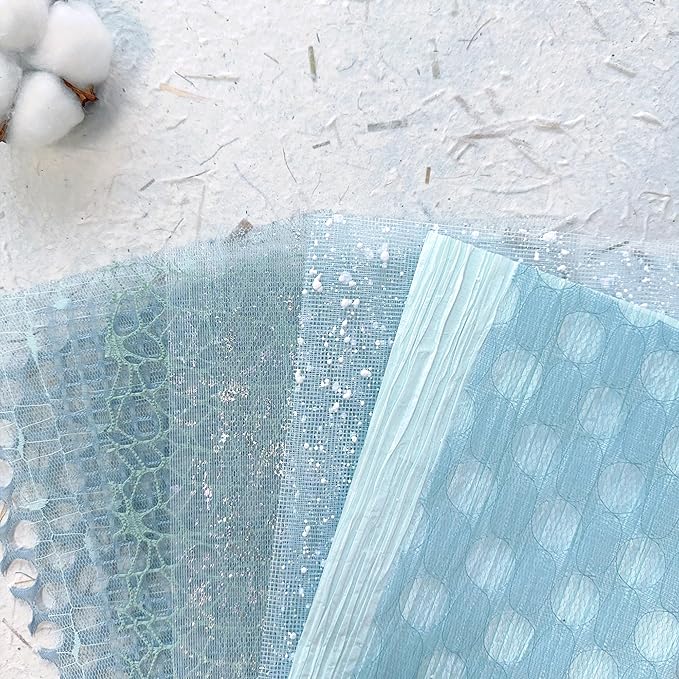30Pcs Handmade Textured Scrapbook Paper&Mesh Fabric set - Unique A5 sheet Craft Mulberry Special Rice Paper Mix for Scrapbooking Junk Journaling Supplies Card Collage DIY Materials, 5.8x8.2 inches