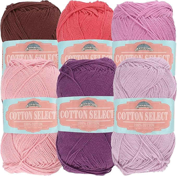 JubileeYarn Cotton Select Yarn - 50g/Skein Sport Weight - Lolly Ice Colorway - 6 Skeins