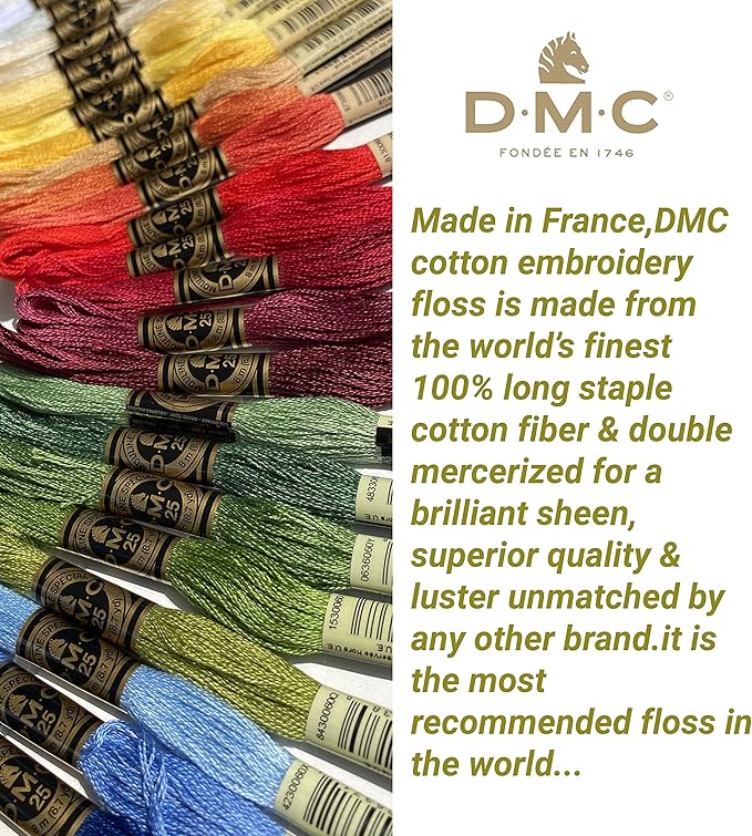 DMC Home Decor Embroidery Floss Set, Cotton Thread Kit Assortmant Pack Bundle with Hand Embroidery Needle Size 3/9 and Threads of DMC Cyclamen Pink/Light Grape. Cross Stitch String,Yarn Supplies