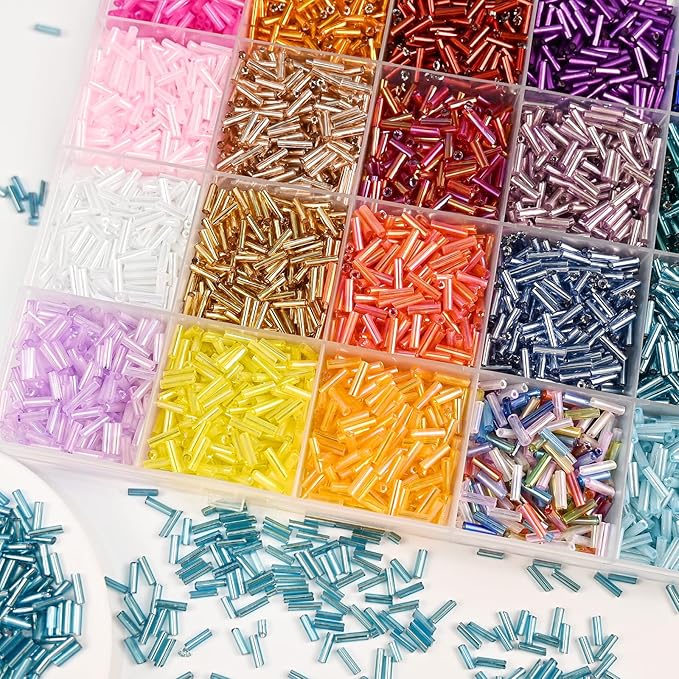 Tube Beads Kit, 7 mm Glass Tube Seed Beads 28 Colored Bugle Embroidery Beads Supplies for DIY Crafting Bracelet Necklaces Jewelry Gift Making & Home Decoration