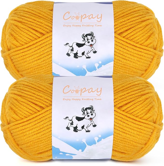Coopay Yarn for Crocheting Knitting, Crochet Yarns, 2 × 1.76oz - 120yds - 60% Cotton 40% Acrylic Blend Yarns, Granny Square Blanket Yarn (Ginger Yellow)