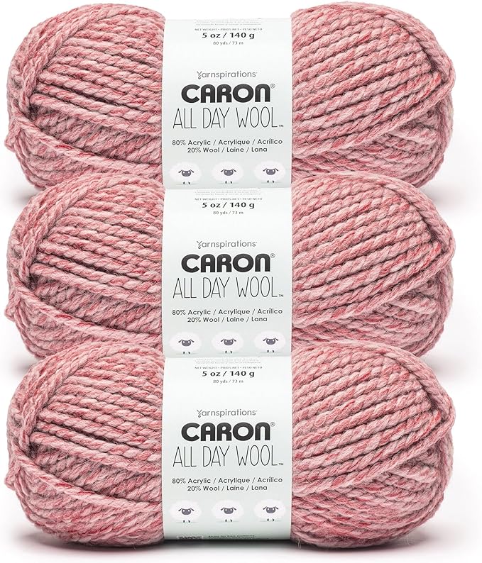 Caron All Day Wool Rose Garden Yarn - 3 Pack of 170g/6oz - 80% Acrylic 20% Wool - # 6 Super Bulky - 108 Yards - Knitting/Crochet