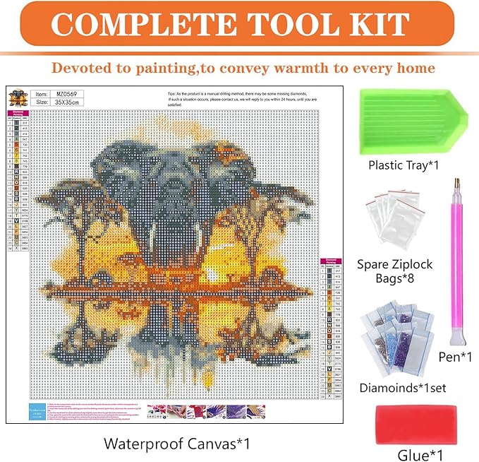 igoodom Diamond Art Kits for Adults, Elephant Diamond Painting Kit, Full Drill Round Elephant Diamond Art Kits, DIY Gem Art and Crafts for Home Wall Decor Gift 14x14inch