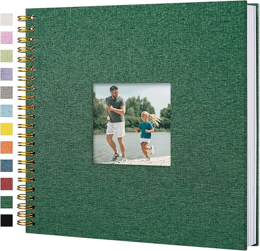 Scrapbook Photo Album Linen Cover, 12 x 12 Inch Hardcover Kraft White Pages Memory Book, for Travel Wedding Guest Book Christmas Baby Shower (40 Sheets/ 80 Pages,Darkgreen)