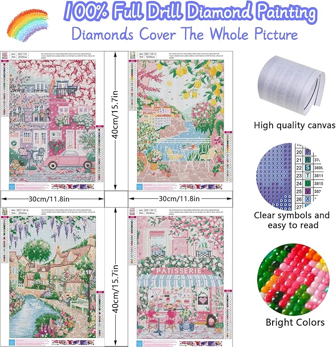 4 Packs City in Love Diamond Art Kits for Adults, Diamond Painting Kits for Adults for Beginners, DIY Valentine's Diamond Dots Art Kits, 5D Full Round Drill Gem Art Painting Kits for Decor, 12x16in