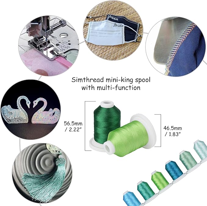 Simthread Embroidery Thread with Storage Box - 12 Options - 800 Yards/Spools, 9 Turquoise and Mint Green Colors for Embroidery and Sewing Machine
