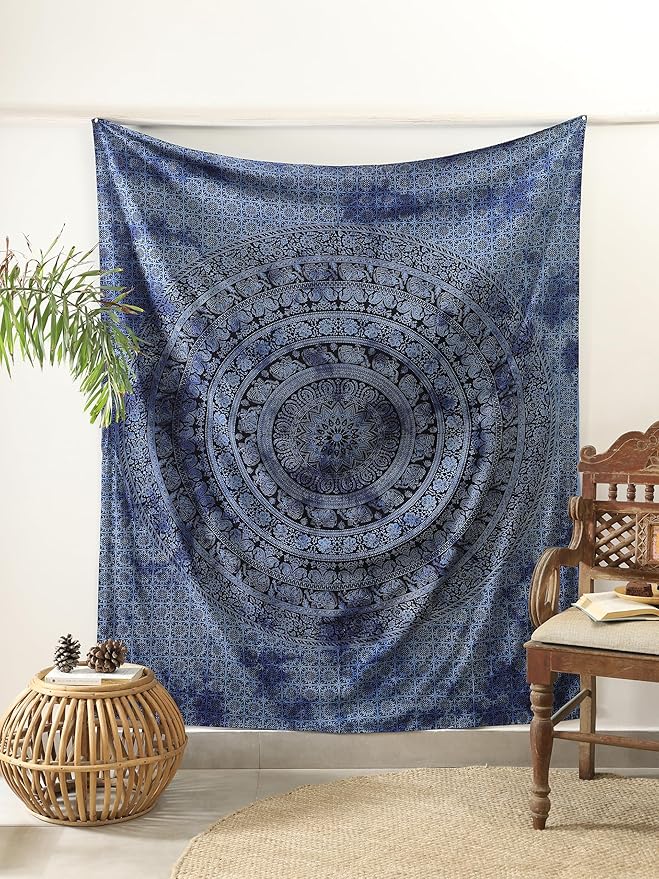 popular handicrafts mandala hippie tie dye psychedelic elephant tapestry wall hanging - indian maditation gypsy bohemian hippy dorm room decor blue 60x54 inch