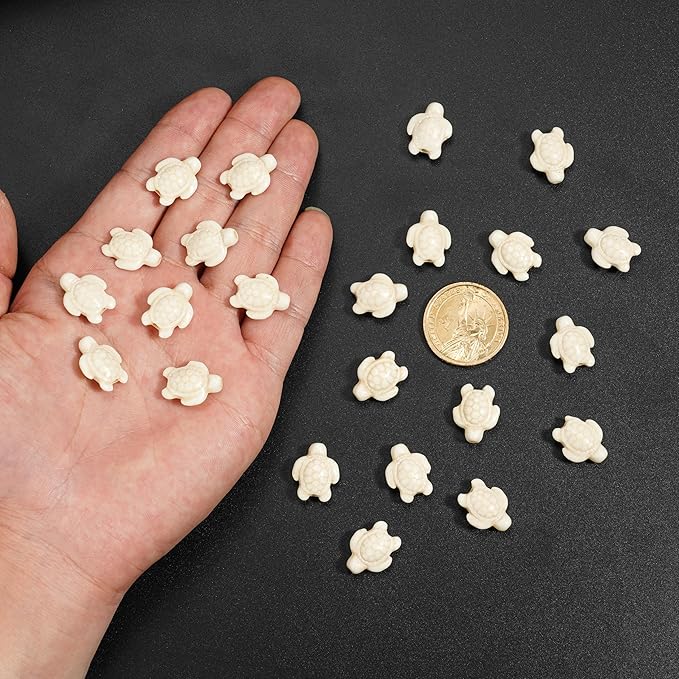 40pcs Cute Turtle Beads and Charms Set Turquoise Spacer Beads, Turquoise Spacers, for Charm DIY Jewelry Making Kit (White)