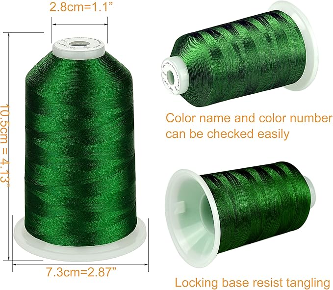 Simthread - 33 Selections - Various Assorted Color Packs of Polyester Embroidery Machine Thread Huge Spool 5500Y for All Purpose Sewing Embroidery Machines - 3 Green