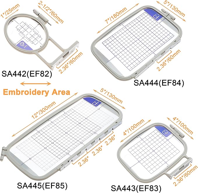new brothread embroidery machine hoop 4 in 1 set(sa442+sa443+sa444+sa445) compatible with brother pe900 se2000 pe800 se1900 se1950 pe780d 770 700 750d se1800 innovis1250d babylock accord emore ellure