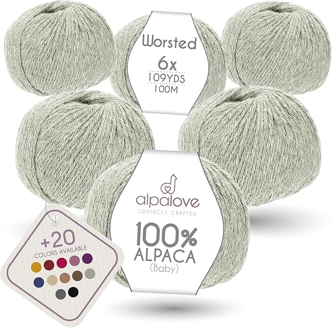 Worsted Set (6 x 1.75 oz) Super Soft Baby Alpaca Knitting Yarn Silver Gray 656 Yards