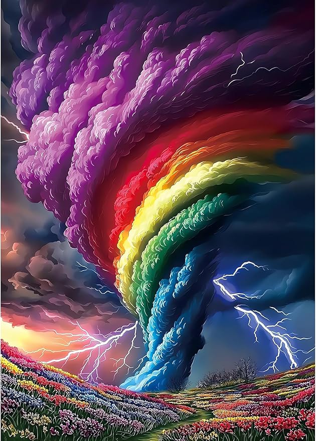 EIBEILI Diamond Art Kits for Adults, Rainbow Storm Diamond Painting Kits for Beginner Round 5D Full Drill Diamond Dots Crafts for Home Wall Decor Gifts 12x16 Inch