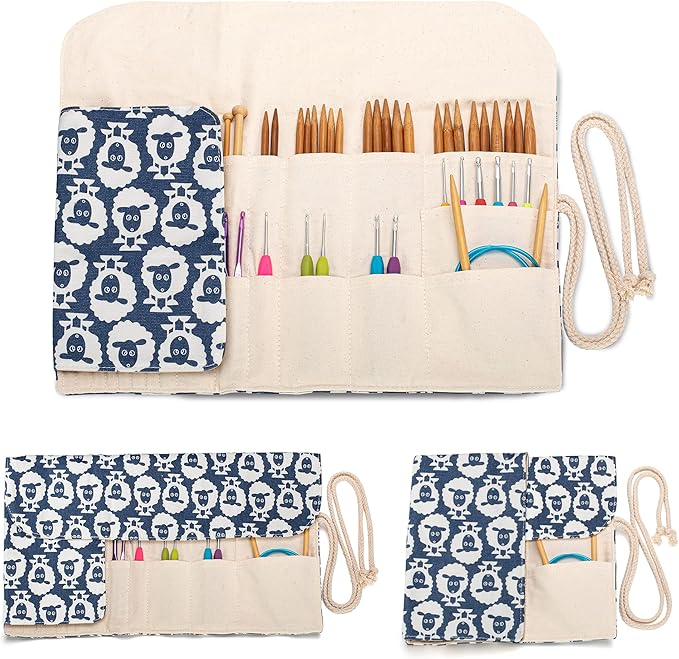 Teamoy Knitting Needles Holder Case(up to 11 Inches), Rolling Organizer for Straight and Circular Knitting Needles, Crochet Hooks and Accessories, Sheep - NO Accessories Included
