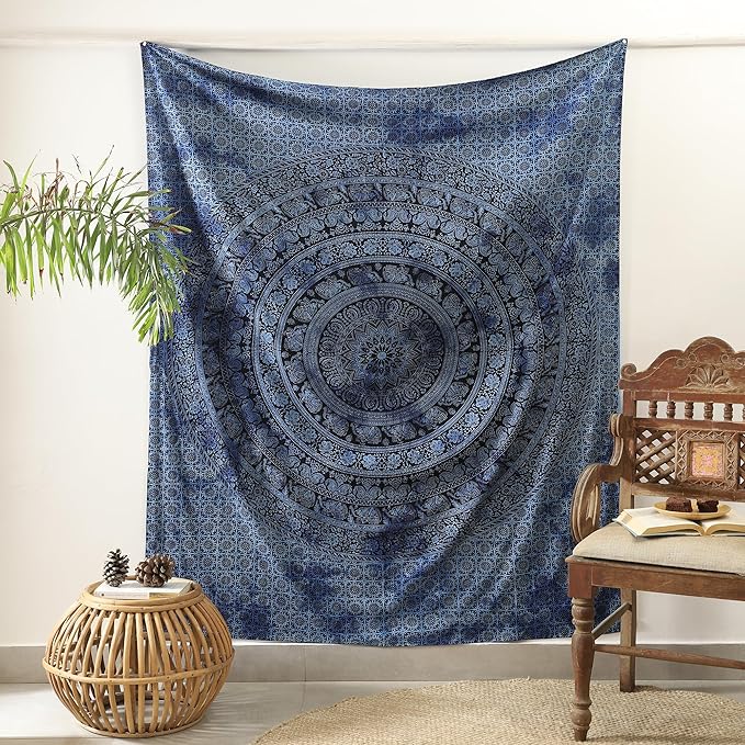 popular handicrafts mandala hippie tie dye psychedelic elephant tapestry wall hanging - indian maditation gypsy bohemian hippy dorm room decor blue 60x54 inch