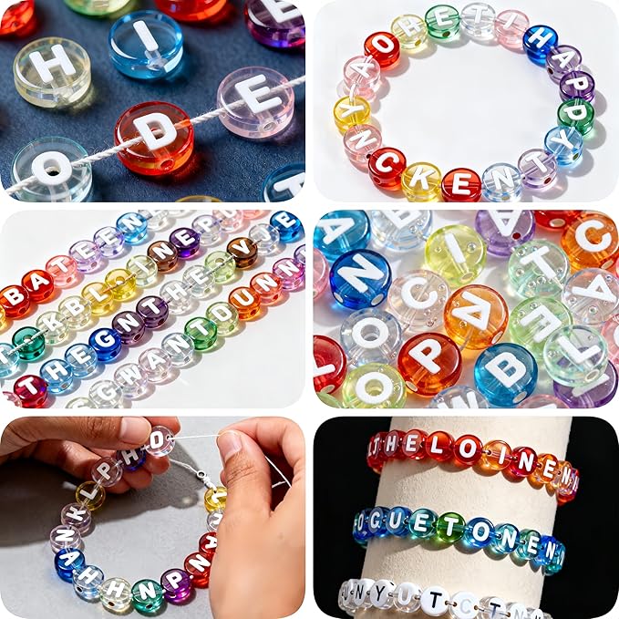 nikkiGuo 1250pcs 4x7mm White Round Acrylic Alphabet Beads A-Z Heart Beads with Numbers Crystal Line for Jewelry Bracelet, Necklace and Key Chains (Transparent Color)