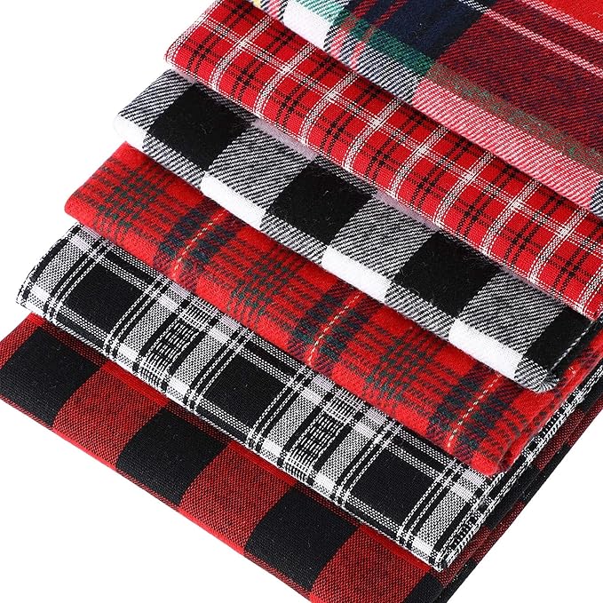 Tatuo 12 Pieces Christmas Fat Fabric Bundles Buffalo Plaid Fat Quarters Cotton Fabric Square Bundles 19.5 x 15.7 Inch Charm Yarn-Dyed Checked Quilting for DIY Crafting Sewing(Simple Style)
