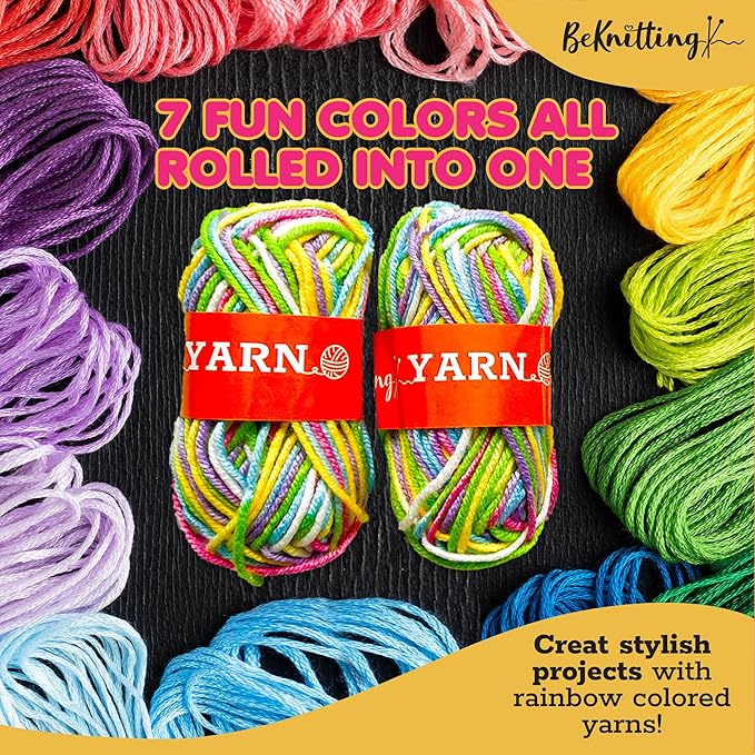 BeKnitting Loom Kit - Beginner Learn to Knit Hat, Bag and Headband for Kids & Adults | DIY Arts & Crafts w/Round Loom, Yarn, Crochet Hook, & Pen | Weaving | Holiday Gifts, Gift-Ready Box
