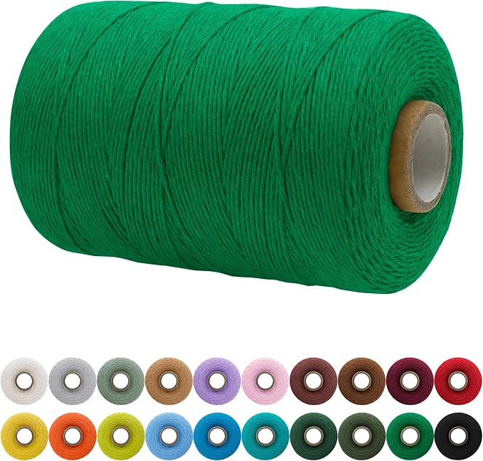 JeogYong Single Strand Macrame Cord 1mm x 426 Yards (1279 Feet) Soft Cotton Rope Yarn for Crafts Wall Hangings, Plant Hangers, Decorations (Green)