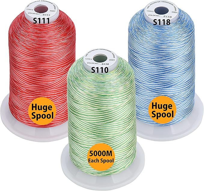 Simthread - 33 Selections - Various Assorted Color Packs of Polyester Embroidery Machine Thread Huge Spool 5500Y for All Sewing Embroidery Machines - 3 Variegated Colors 2