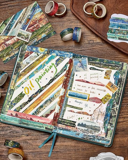 YUBX Landscape Washi Tape Set in Oil Painting Style 20 Rolls Scenery Drawing Masking Gold Foil Graphic Decorative Tapes for Arts, DIY Crafts, Journals, Planners, Scrapbook, Wrapping (Classic)
