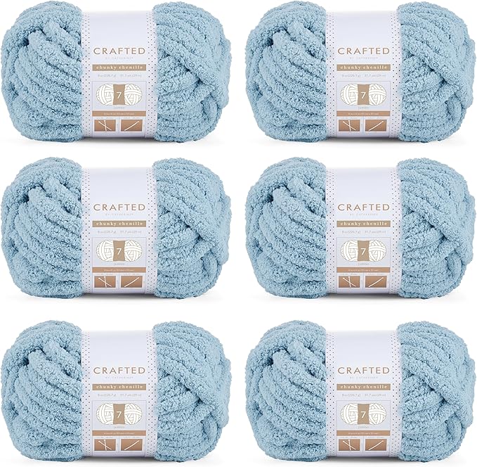 Crafted By Catherine Chunky Chenille Yarn - 6 Pack (8 oz / 227 g, 31.7 Yards Each Skein), Slate Blue, Gauge 7 Jumbo