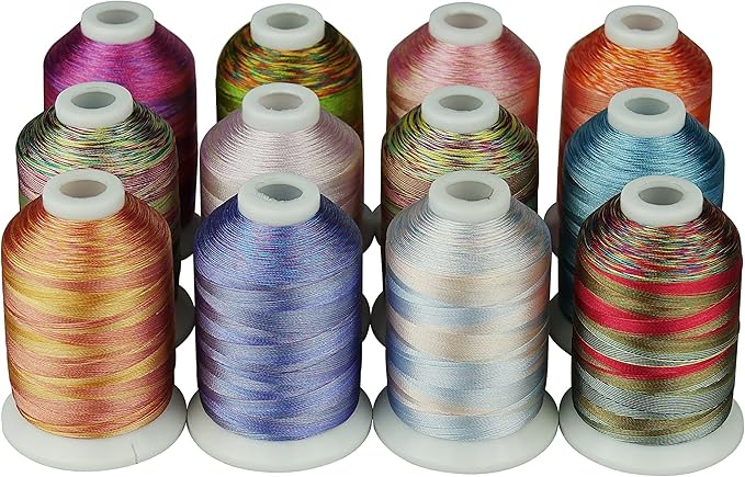 Simthreads 12 Multi Color Variegated Color Embroidery Machine Thread 1000 Meters Each for Janome Brother Pfaff Babylock Singer Bernina Husqvaran and Most Home Sewing Embroidery Machines