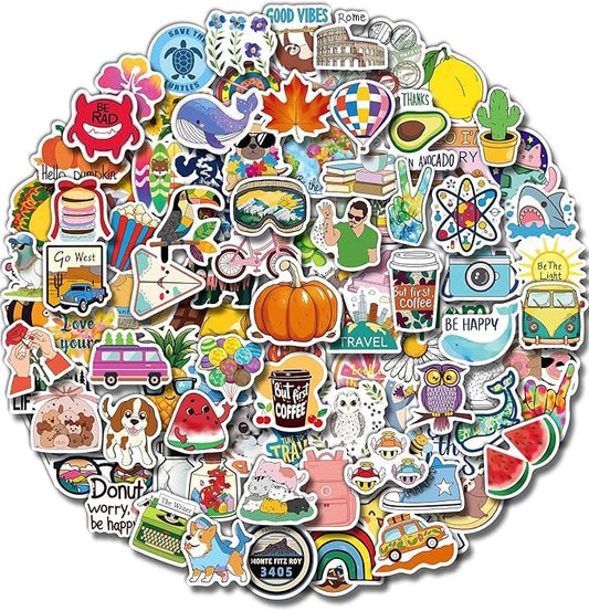 greingways 100 pcs water bottle stickers for kids classroom, waterproof stickers for laptop scrapbook skateboard, vinyl cute sticker packs for teens boys girls adults