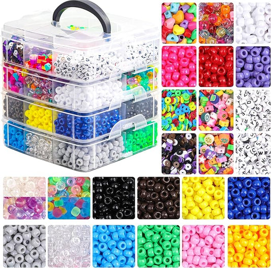 auvoau 7600pcs pony beads kit for kandi friendship bracelet making with polymer clay bead,letter bead,glow in the dark,shaped and uv beads for diy craft bracelets jewelry necklace accessories gifts
