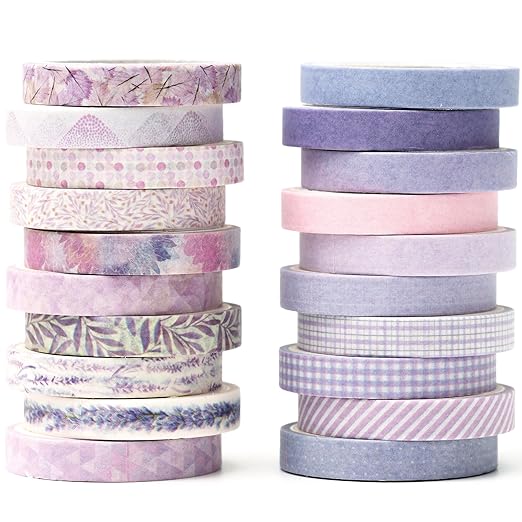 YUBX Vintage Washi Tape Set 20 Rolls Skinny Retro Decorative Antique Patterns Masking Tapes for Arts, DIY Crafts, Journals, Planners, Scrapbook, Wrapping (Purple)