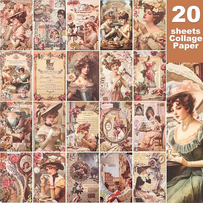 Victorian People Scrapbook & Sticker Book for Adults - 450 Pre-Cut Washi Stickers, Scrapbook Paper, Junk Journal Sticker and Vintage Stickers for Scrapbooking