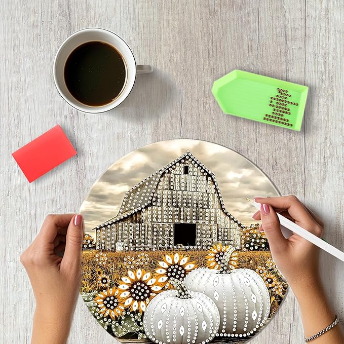 SENQAO Farmhouse Diamond Art Hanging Kits for Adults, Acrylic Diamonds Painting Pendant Board Kits Pumpkin, Diamond Art Painting Window Pendants Home Garden Wall Hanging Kits Hanging Ornament