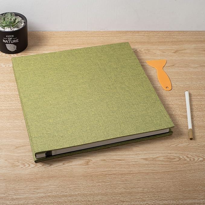 Large Photo Album Scrapbook, Holds 4x6, 8x10 Pictures, Self-Adhesive Pages for Baby, Wedding, Travel & Family Memories, Includes Metallic Pen & Scraper, DIY Memory Book for Gifts 13"x12.8" 60 Pages