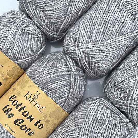 Cotton to The Core Cotton Yarn for Crocheting, 6-Pack (852 Yds / 300G), Free Patterns, Beginners Friendly - Soft Baby Yarn for Knitting - 3 DK Light Worsted Weight - Dolphin Grey
