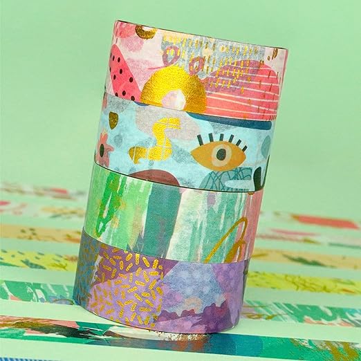 YUBBAEX 10 Rolls Geometric Washi Tape Set Gold Foil Masking Modern Arts Decorative Tapes for Arts, DIY Crafts, Journals, Planners, Scrapbook, Wrapping