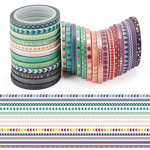 Cute 48 Rolls Washi Tape Set,Foil Gold Thin Decorative Masking Washi Tapes,3MM Wide DIY Paper Tape for DIY Craft Scrapbooking Gift Wrapping Planner