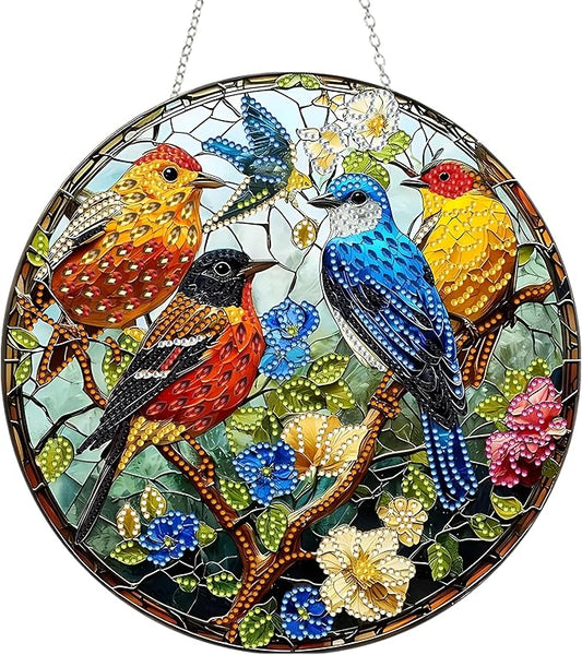 DIY Diamond Art Painting Wreath Kits，Special Shaped Rhinestone Hanging Ornament Diamond Art Window Pendants for Gift Home Garden Wall Hanging Kits,Double Sided (Bird-1)