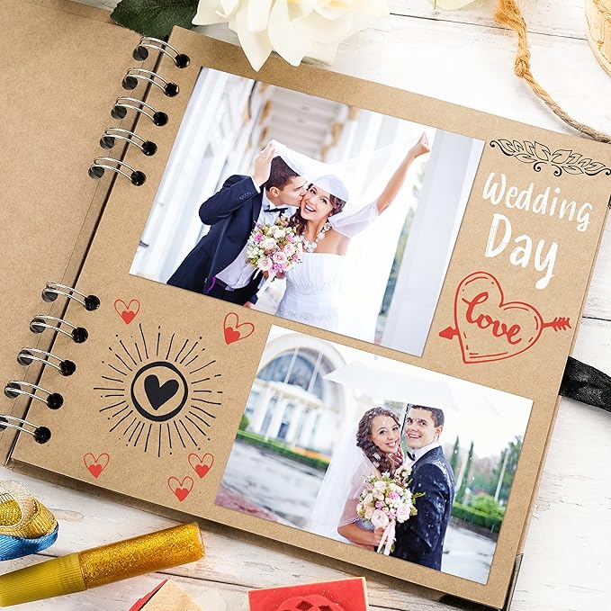 Bstorify Square Scrapbook Photo Albums 36 Pages (7 x 7 inch) Brown Thick 200gsm Kraft Paper Scrap Book, Ribbon Closure - Ideal for Your Scrapbooking Albums, Art & Craft Projects (7 x 7 Inch, Brown)