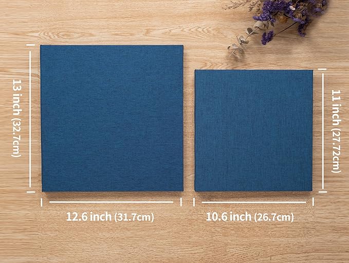 Large Photo Album Self Adhesive 4x6 8x10 10x12 13"x12.8" Magnetic Scrapbook Album 12.6"x11" Inch 40 Pages Linen Cover DIY Photo Album with A Metallic Pen and DIY Stickers(Blue)