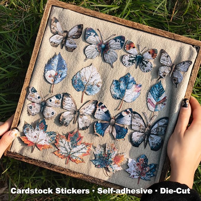 Retro Natural Collage Cardstock Sticker Pack – 60pcs Butterflies Birds Leaves Mushrooms DIY for Scrapbook Junk Journal Cardmaking Tags Collage & Item Decoration