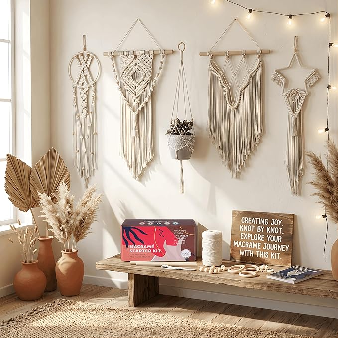 MIGO Creates Macrame Kits for Adults Beginners with 112 Macrame Supplies and 7 Projects Book: DIY Macrame Kit Includes 165 Yards Macrame Cord with Craft Supplies & Materials to Start Macrame!