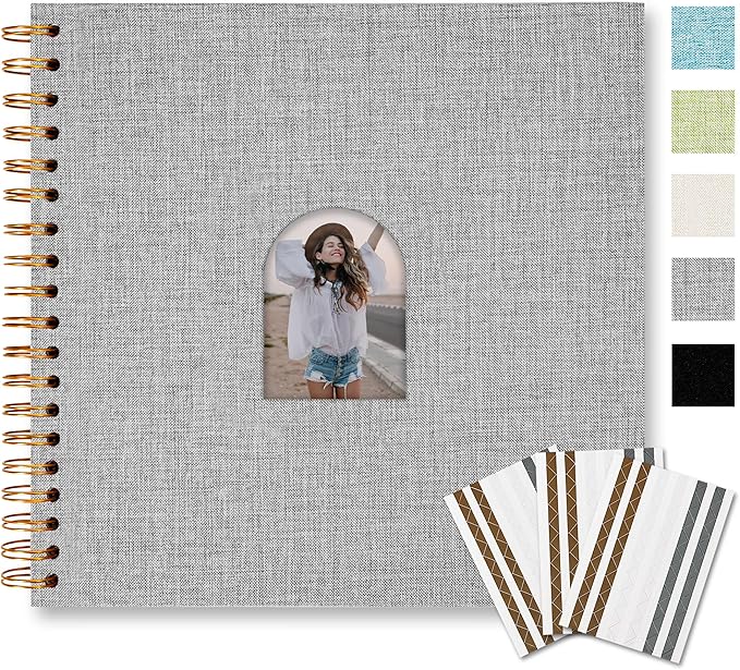 Vienrose 10X10 Inch DIY Scrapbook Album Linen Arch Window Photo Album 40 Blank Pages Scrap Book Photo Albums for Wedding Baby Shower, Gray