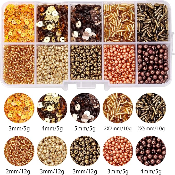 Assorted Beads for Jewelry Making, Glass Seed Bugle Tube Beads Loose Sequins Multiple Sizes for Crafts Sewing Jewelry Making
